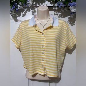 Yellow Striped Cropped Button Up